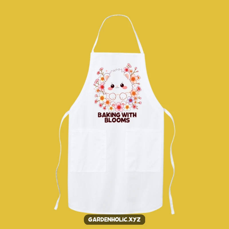 Funny Apron: Fluffy Creature with Blossoms, Kitchen Funny Gift