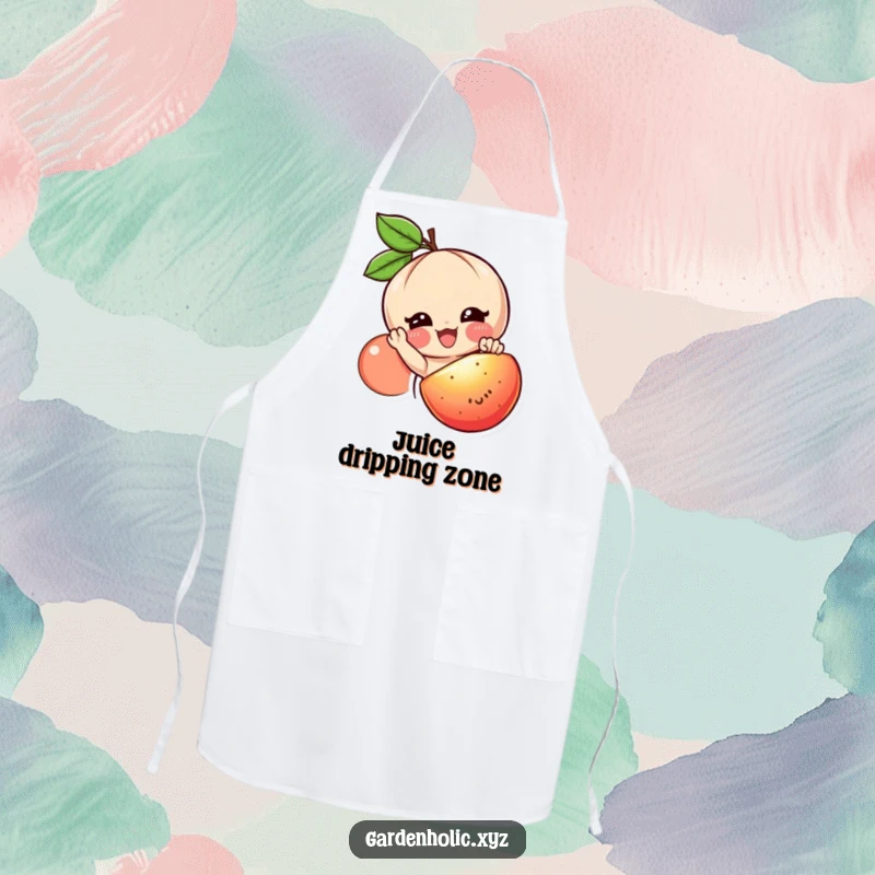 Funny fruit lover apron with a smiling character reaching for a juicy, ripe fruit, ideal for kitchen tasks.