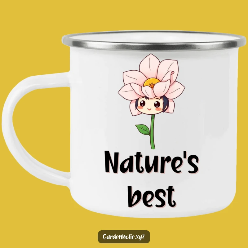 Funny Cheerful Flower Admirer Camping Mug: Nature's Joy Outdoors