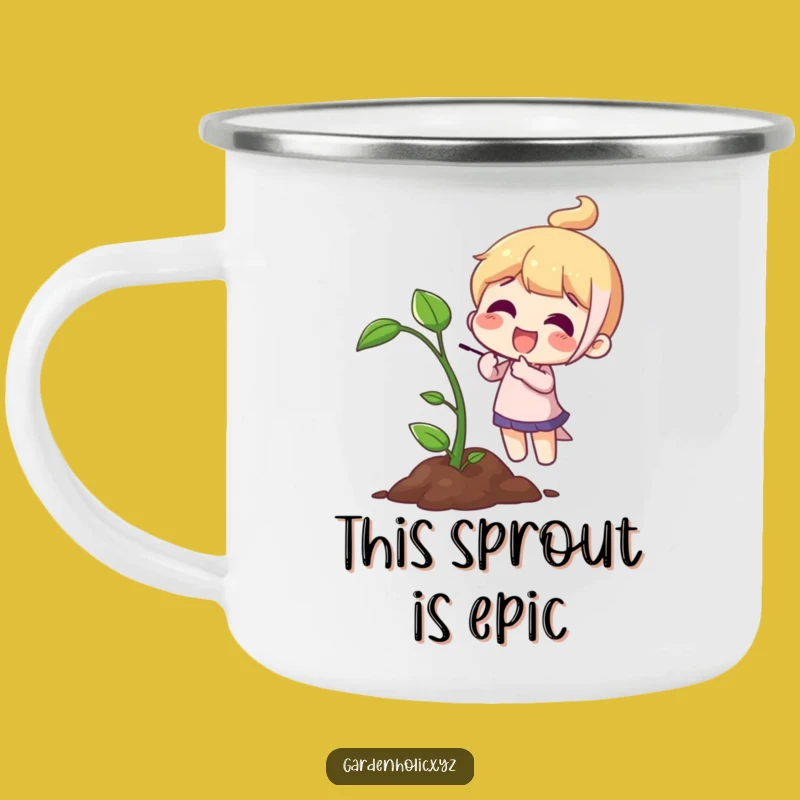 Funny Sprout Pointing Camping Mug: Outdoor Character Drinkware, Perfect Funny Gift