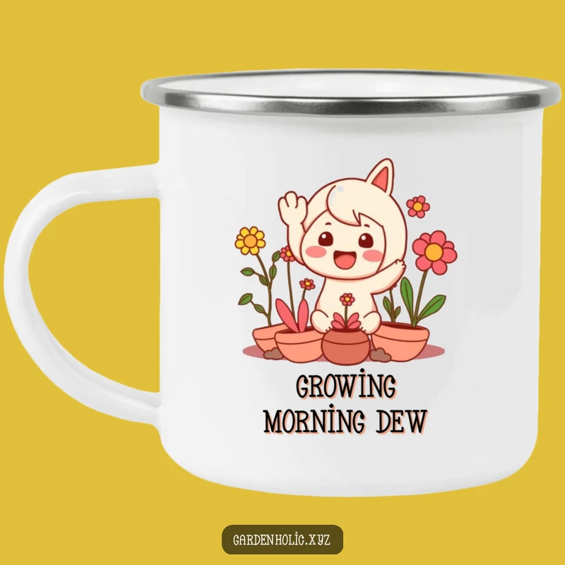 Funny Outdoor Mug: Waving Character, Happy Plants Gift