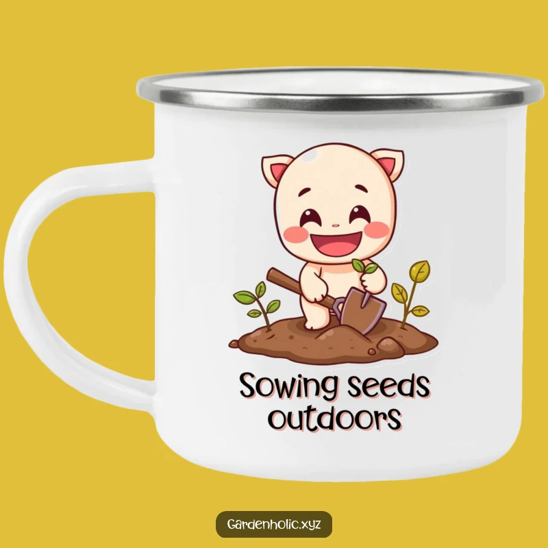 Funny Outdoor Planter Mug: Cheerful Character Camping Cup for Gardeners