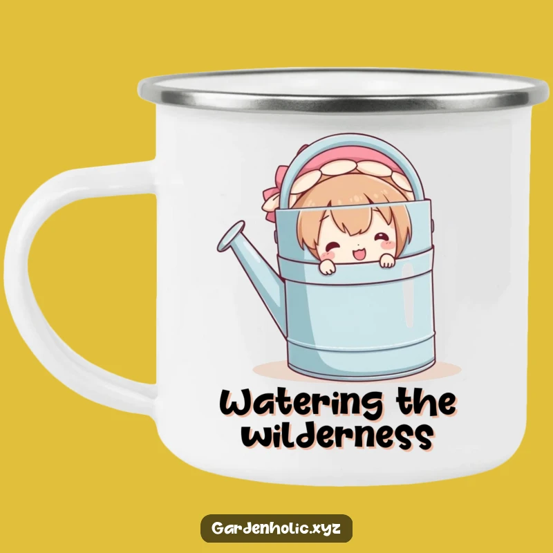 Funny Adventure Mug: Peeking Character, Watering Can Outdoor Gift