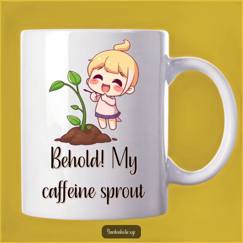 Funny Sprout Pointing Mug: Joyful Character Gift for Gardeners & Optimists