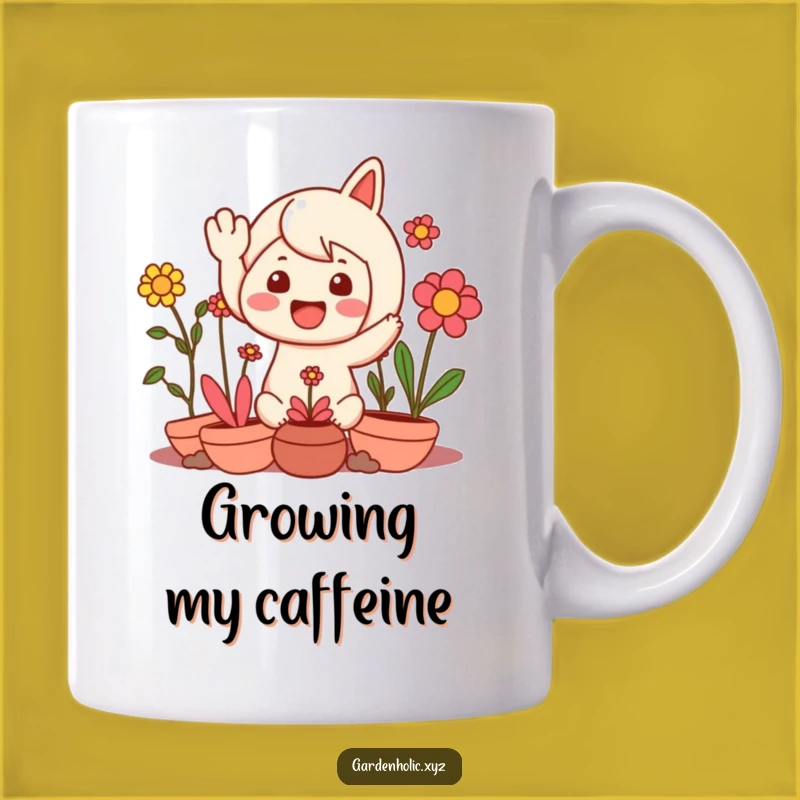 Funny Plant Lover Mug: Waving Character, Happy Garden Gift