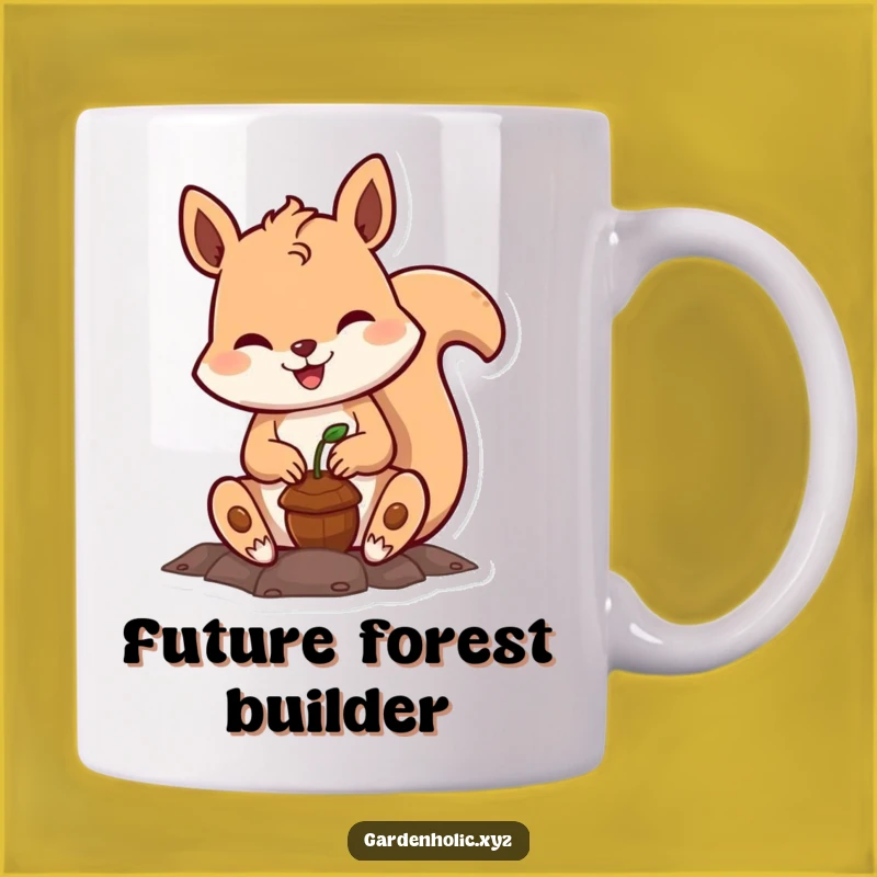 Funny Squirrel Gardener Mug: Cheerful Character Planting Acorn Gift
