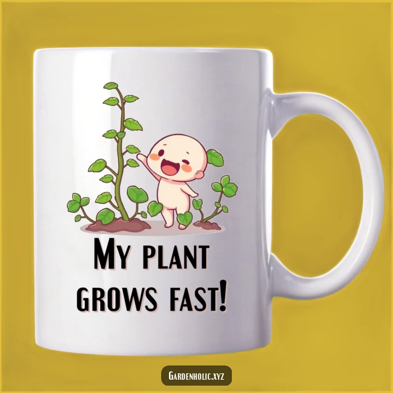 Funny Vine Growth Mug: Character Exclaims at Rapid Plant Progress, Perfect Gift Idea