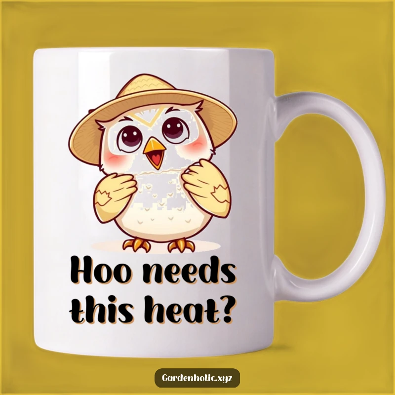 Funny Owl Fan Mug: Delighted Character with Straw Hat, Summer Gift