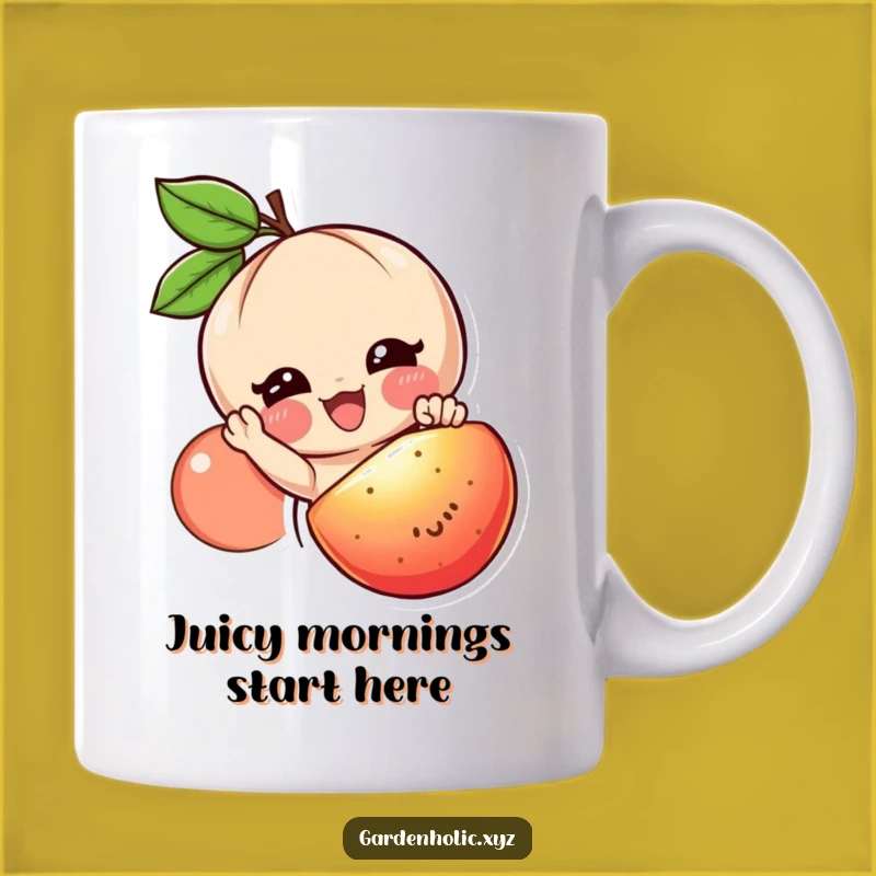 Funny Fruit Lover Mug: Happy Character Reaching for Ripe Fruit - Gift of Joy