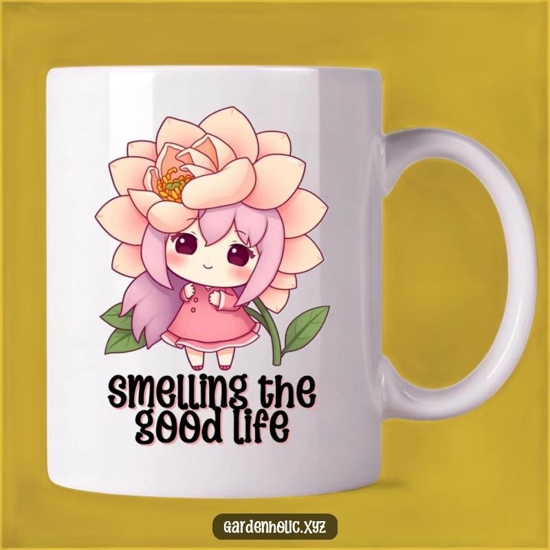 Funny Flower Admirer Mug: Cheerful Character Smelling Bloom, Perfect Gift