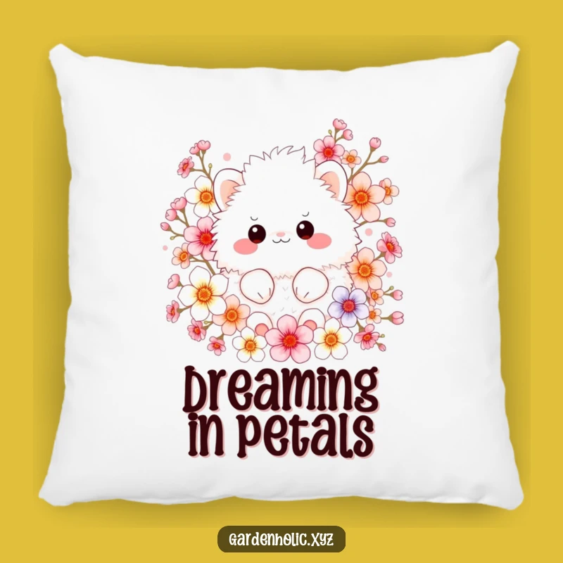 Funny Pillow: Fluffy Creature in Blooms, Comfy Funny Gift