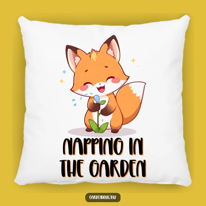 Funny Fox Gardener Pillow: Soft & Joyful Fox Watering a Plant, Comfy Nature Gift!