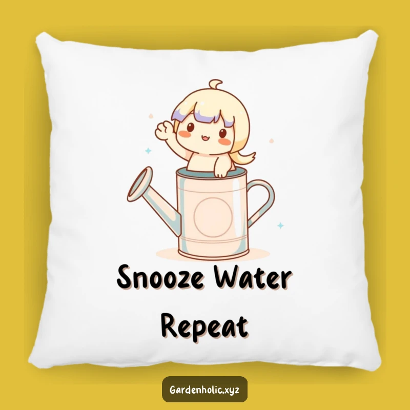 Funny Waving Gardener Pillow: Cute Character on Watering Can, Comfy Gift!