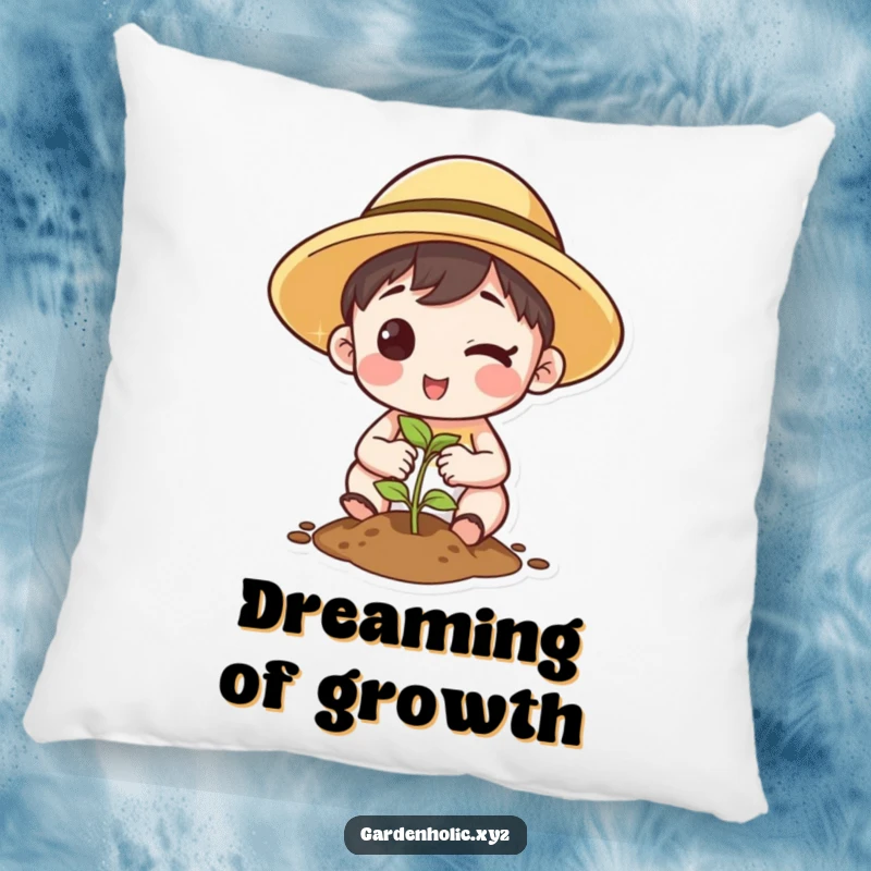 Funny Pillow: Soft cushion depicting a character winking while planting a seed, adding cheerful decor.