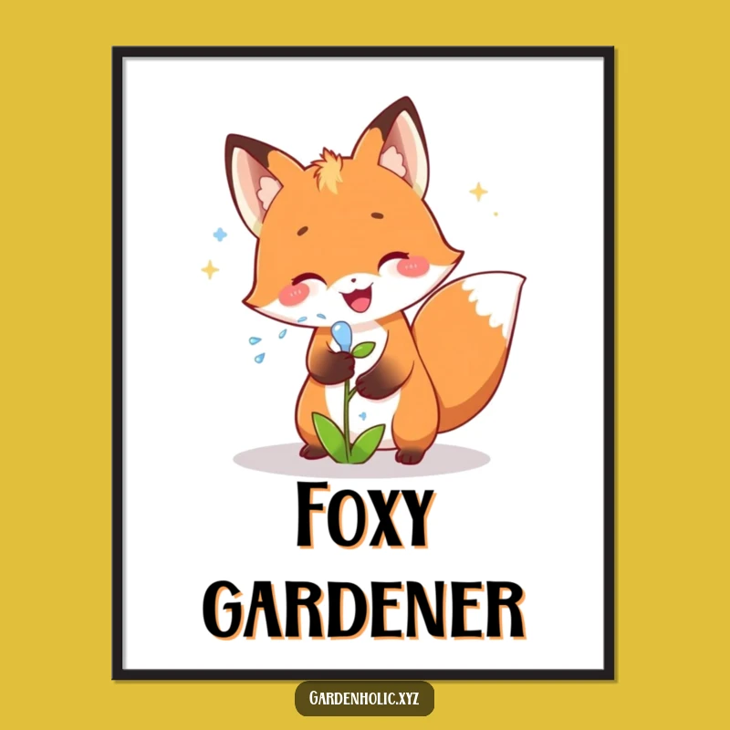 Funny Fox Gardener Digital Art: Joyful Fox Watering Instant Fun, Great Nature Gift!