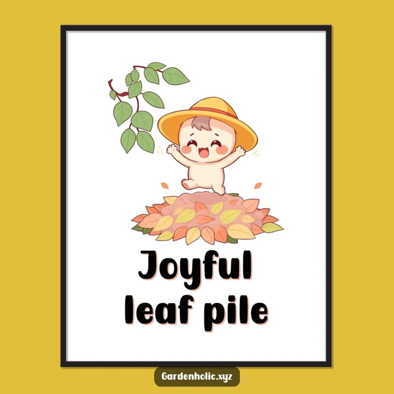 Funny Bouncing Character Leaf Pile Digital Print - Instant Autumn Joy