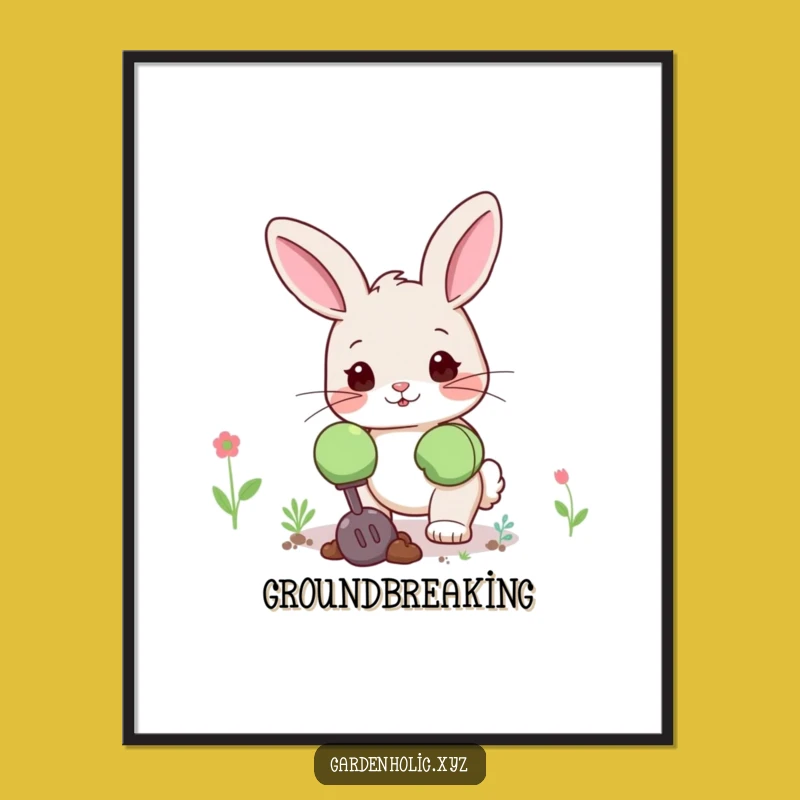 Funny Bunny Gardener Digital Art: Cute Bunny Digging Happily Instant Fun, Great Garden Gift!