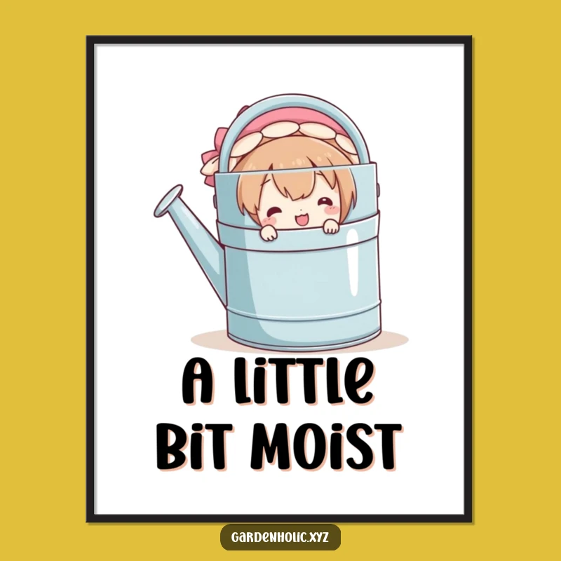 Funny Digital Art: Peeking Character, Watering Can Instant Decor Gift