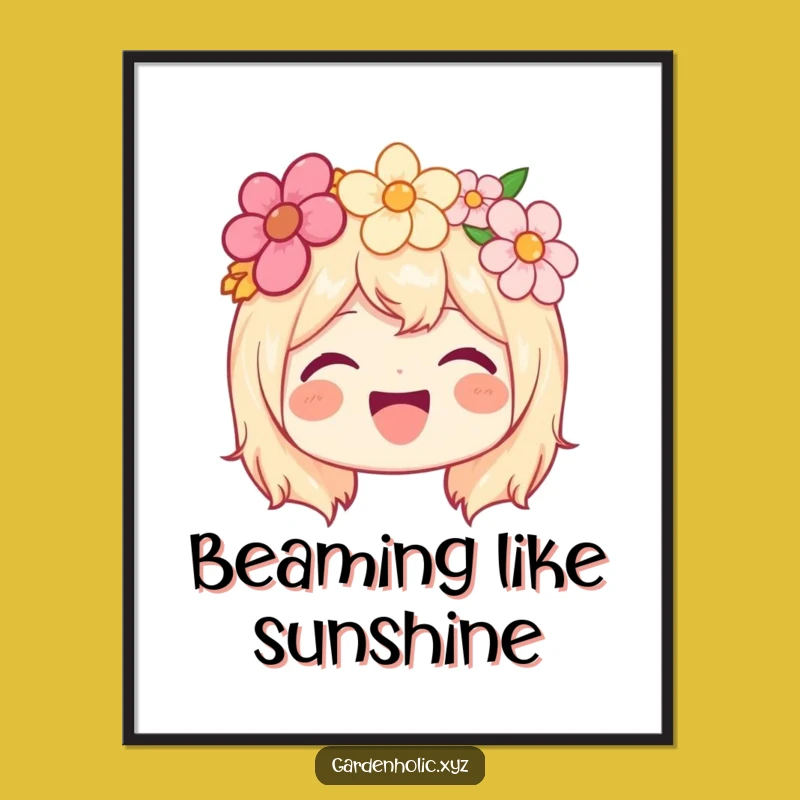Funny Joyful Character Digital Art - Flower Crown Beaming, Cheerful Funny Gift!
