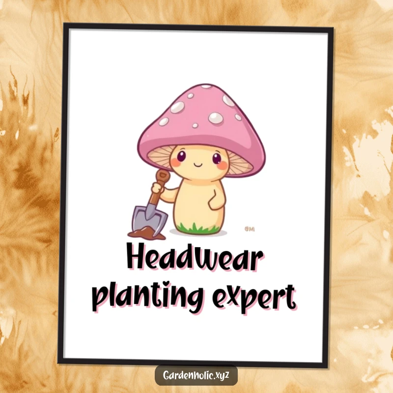 Funny mushroom planting its cap, a digital art print full of whimsical humor for instant download.