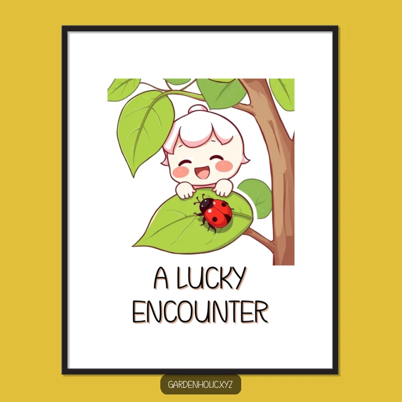 Funny Nature Scene Digital Art: Joyful Ladybug Print for Instant Charm