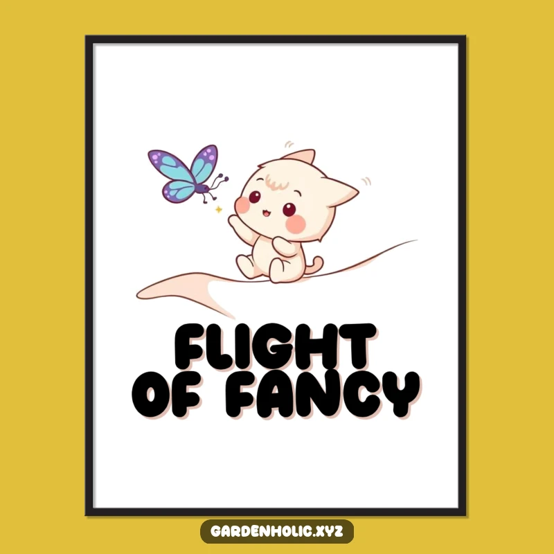 Funny Nature Scene Digital Art - Playful Butterfly Catcher, Whimsical Funny Gift!