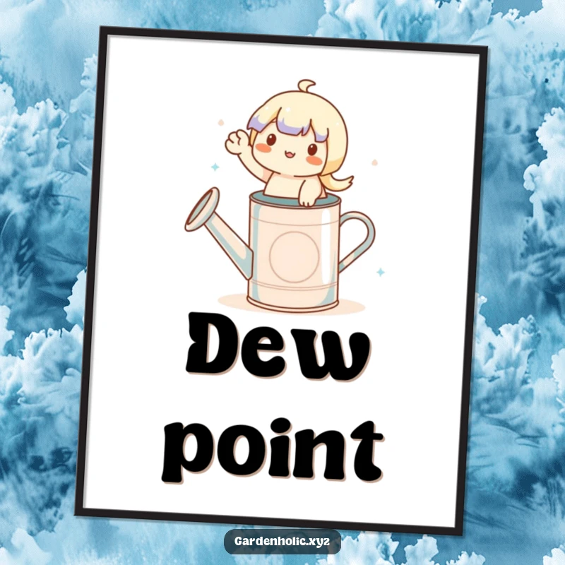 Funny digital art print of a small character waving from a watering can, offering instant garden-themed humor.