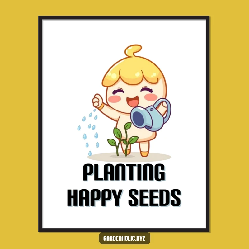 Funny Gardener Digital Art: Joyful Sprout Watering, Unique Funny Gift