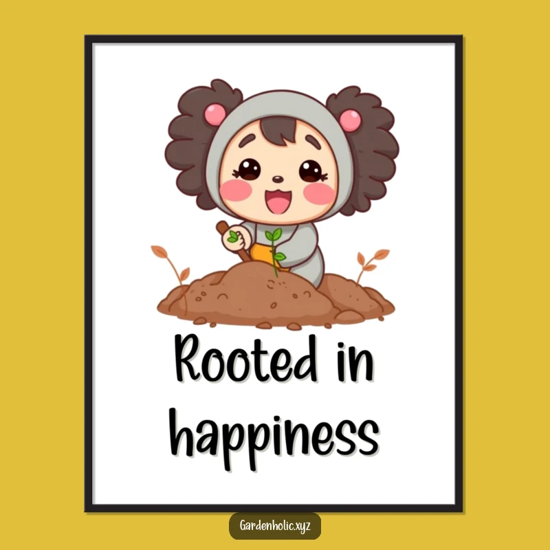 Funny Gardener Character Digital Art, Happy Digging Soil Download, Instant Funny Garden Gift