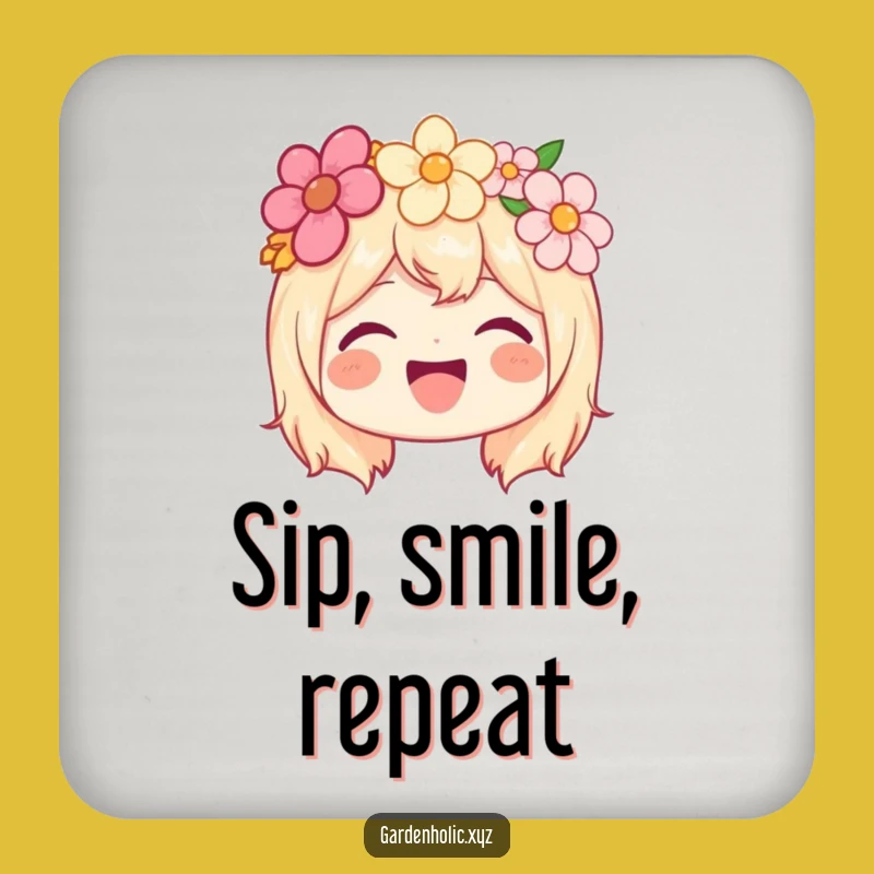 Funny Happy Character Coaster - Flower Crown Beaming, Charming Funny Gift!