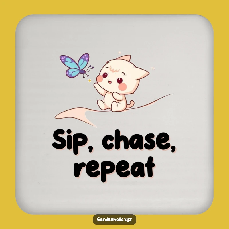 Funny Nature Drink Coaster - Playful Butterfly Chase, Charming Funny Gift!