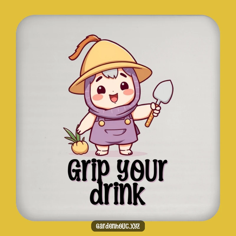 Funny Gardener Coaster Set: Protect Surfaces with a Waving Trowel Character - Unique Gift