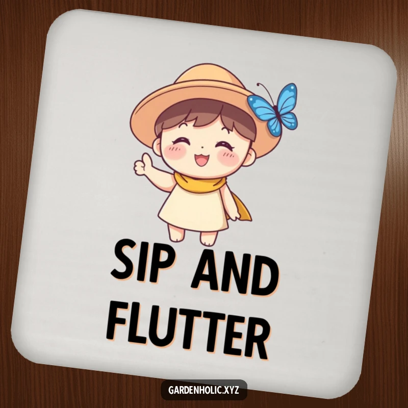 Funny Sun Hat Character Coaster: A smiling character in a sun hat waves, adding a touch of funny charm to protect surfaces.