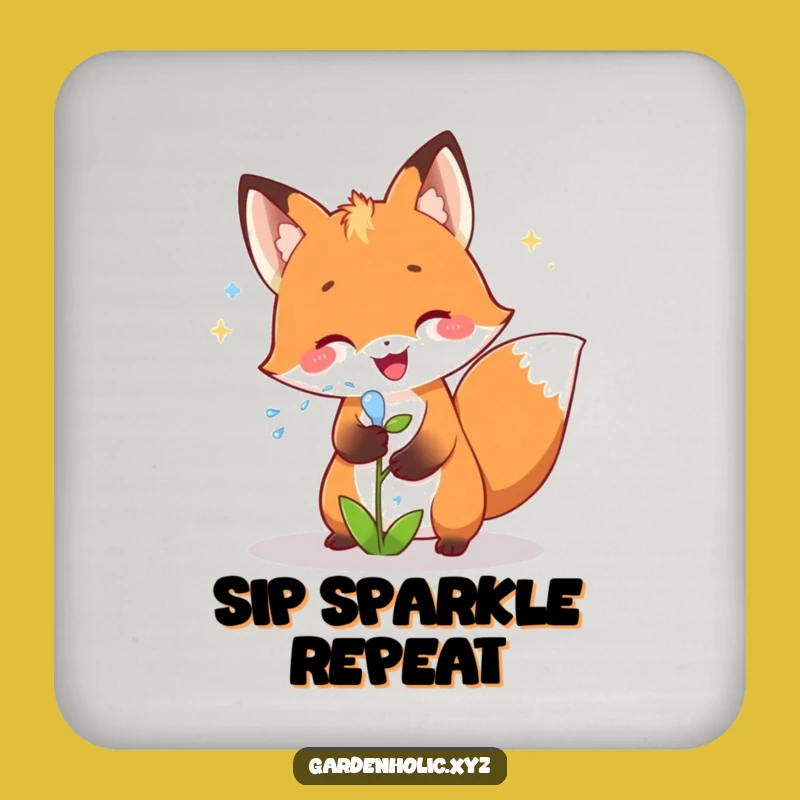 Funny Fox Gardener Coasters: Protect Surfaces with Joyful Fox Watering, Gift Set!