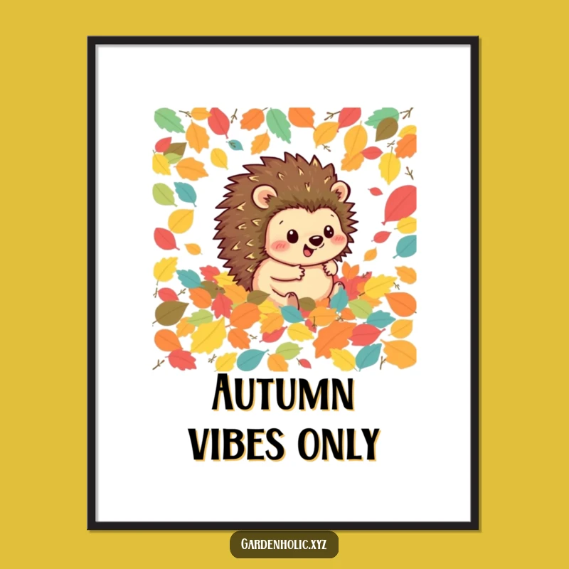 Funny Hedgehog Leaf Rolling Poster - Wall Art That Captures Fall's Delight