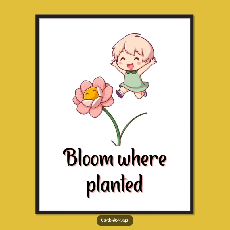 Funny Flower Jumper Poster - Inspiring Character Bloom Leap Wall Art Gift