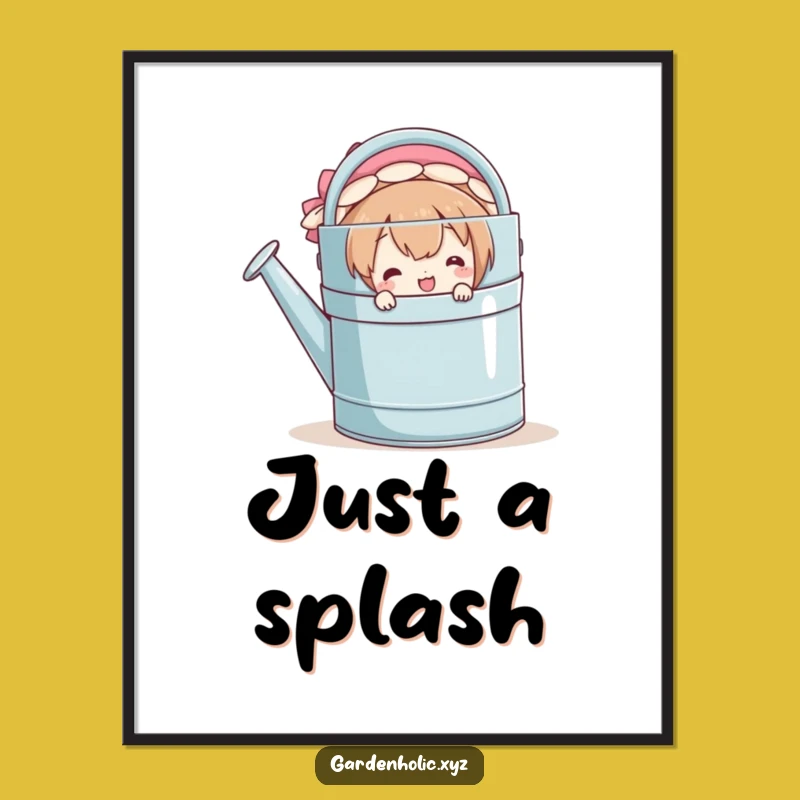 Charming Funny Art Poster: Peeking Character, Watering Can Decor Gift