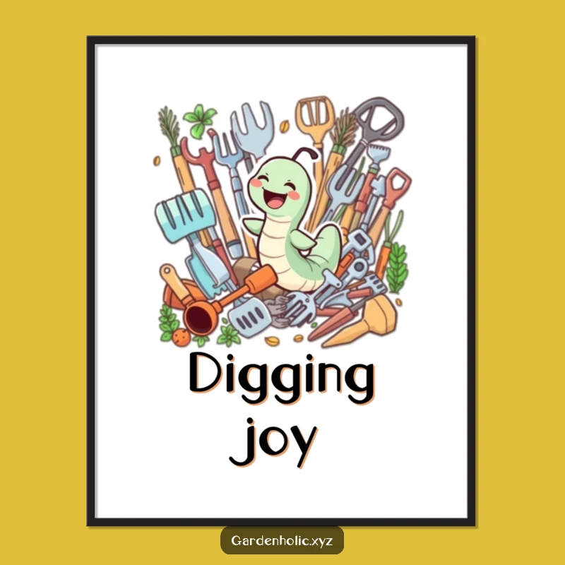 Funny Gardener Worm Poster: Joyful Dive Art, Perfect Funny Gift Decor