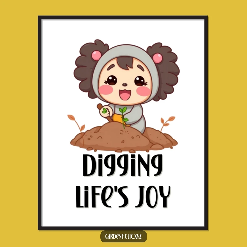 Funny Gardener Character Poster, Happy Digging Soil Art, Cheerful Garden Decor Gift
