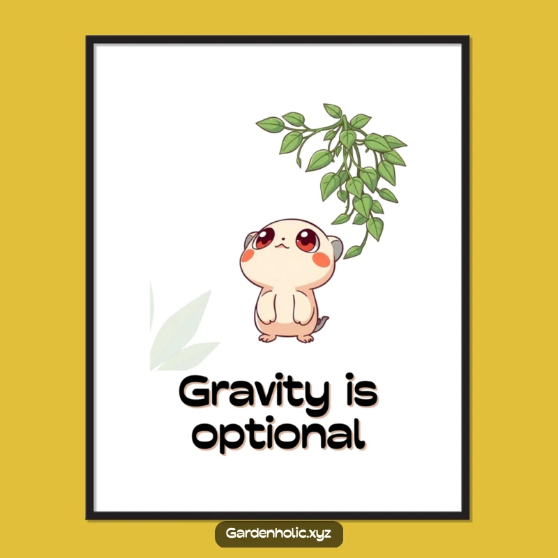 Funny Curious Creature Poster, Wide Eyes Hanging Plant Art, Whimsical Wall Decor Gift