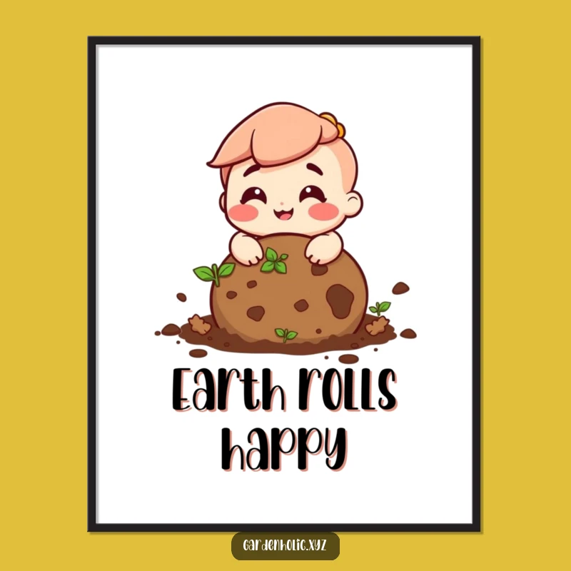 Funny Happy Soil Ball Poster: Cheerful Garden Art for Your Walls
