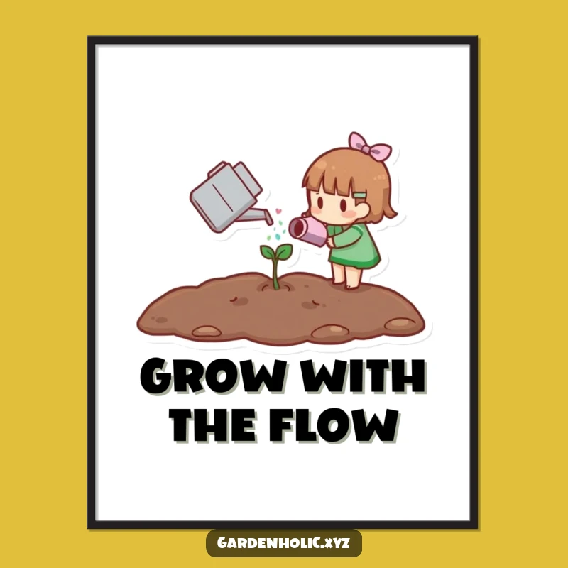 Funny Little Gardener Poster, Watering Sprout Art, Cheerful Plant Decor Gift