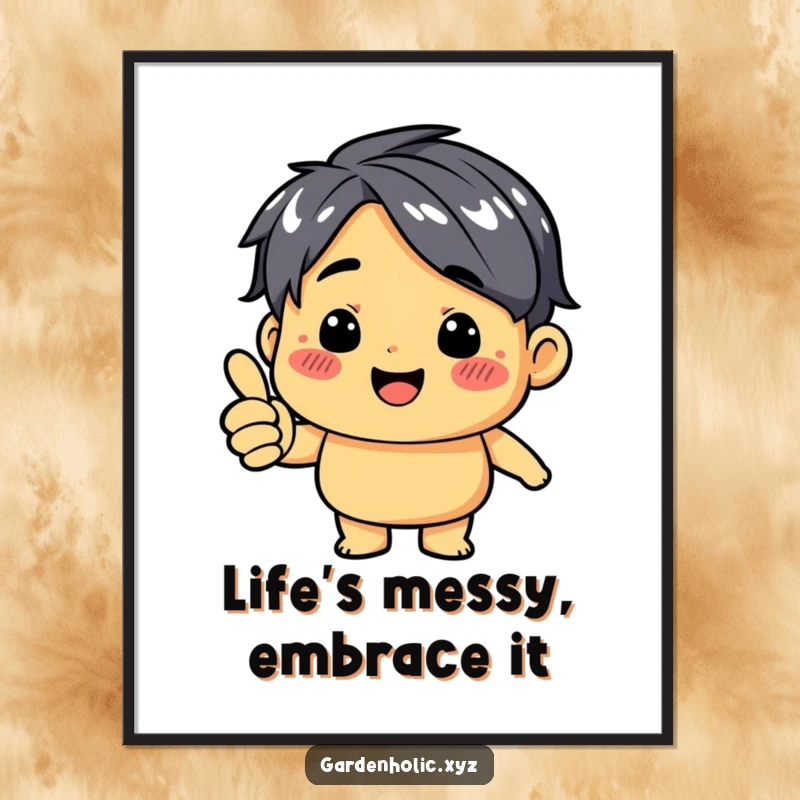 Funny poster art of a character with a cheek smudge giving a thumbs up, celebrating messy outdoor fun.