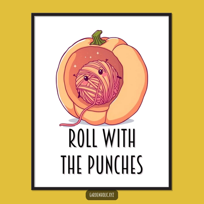 Funny Yarn Pumpkin Poster: Cozy Yarn Ball Rolling, Hilarious Wall Art