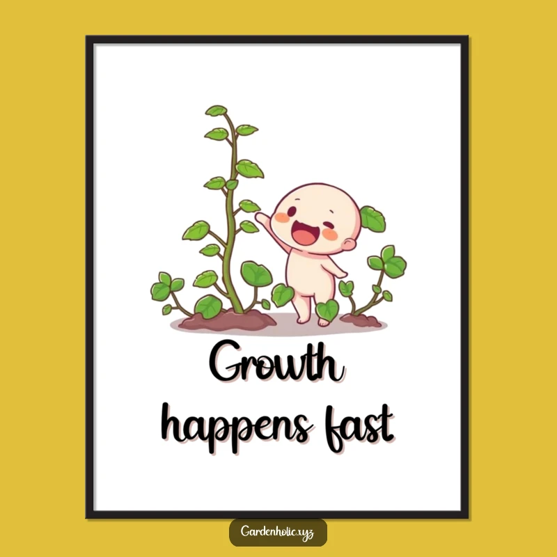 Funny Vine Growth Poster: Character Cheers Rapid Plant, Vibrant Wall Art, Great Funny Gift