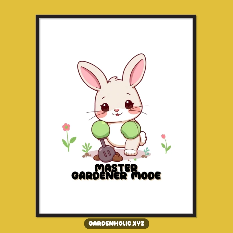 Funny Bunny Gardener Poster: Cute Bunny Digging Happily Art, Cool Garden Gift!
