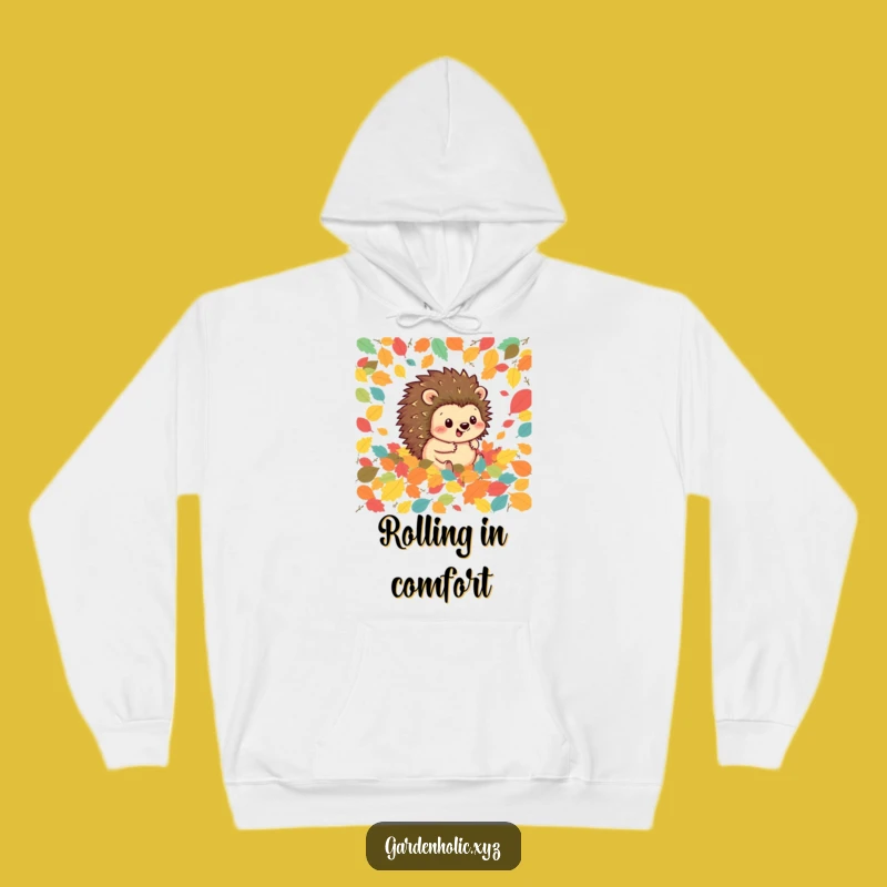 Funny Hedgehog Leaf Rolling Hoodie - Cozy Up with Autumnal Cheer