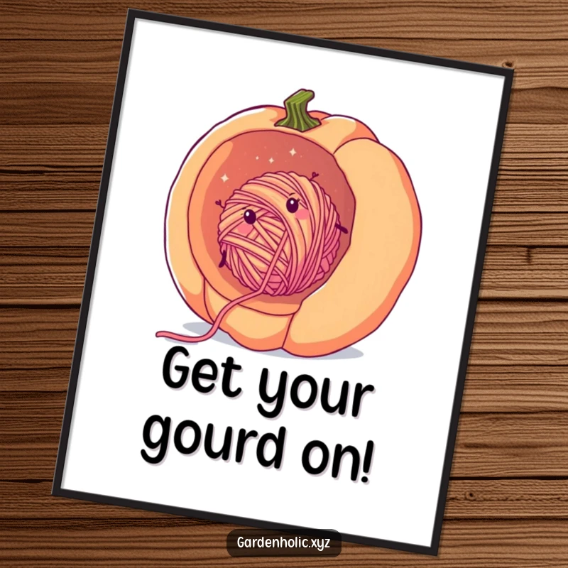 Funny Free Printable Wall Art: A cheerful, fuzzy ball of yarn gleefully rolling downhill inside a giant pumpkin.