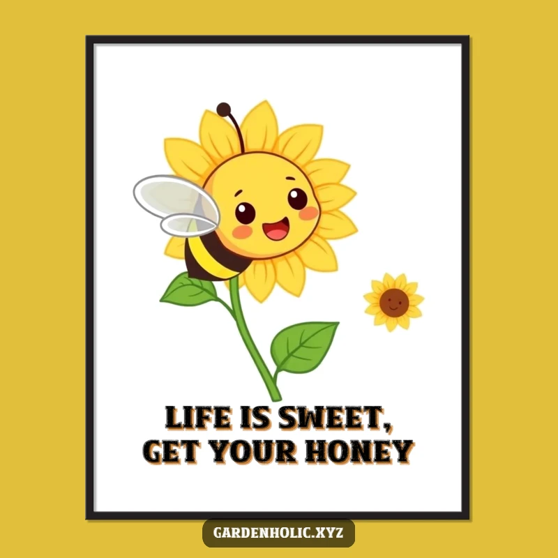 Free Printable Wall Art: Bee & Sunflower Whimsy, Cheerful Downloadable Decor