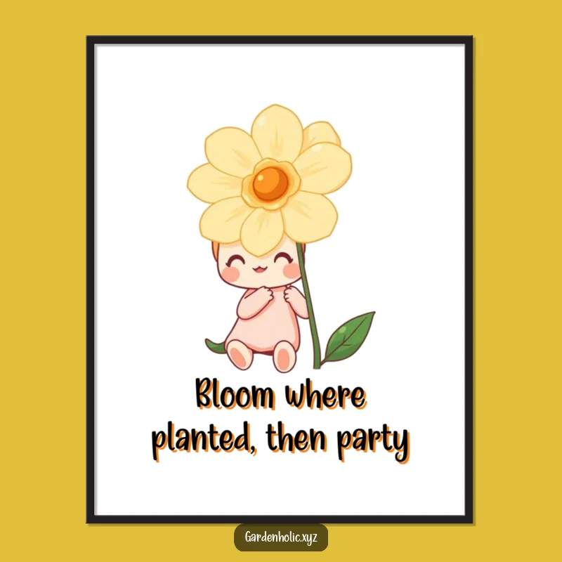 Free Printable Wall Art: Flower Admirer Character - Humorous Nature Downloadable Decor